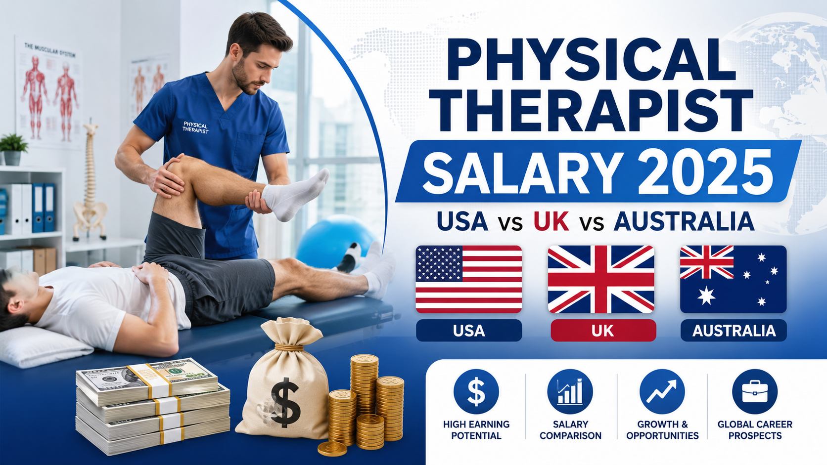 Physiotherapist salary in Saudi Arabia 2026 compared to USA and UK pay scales